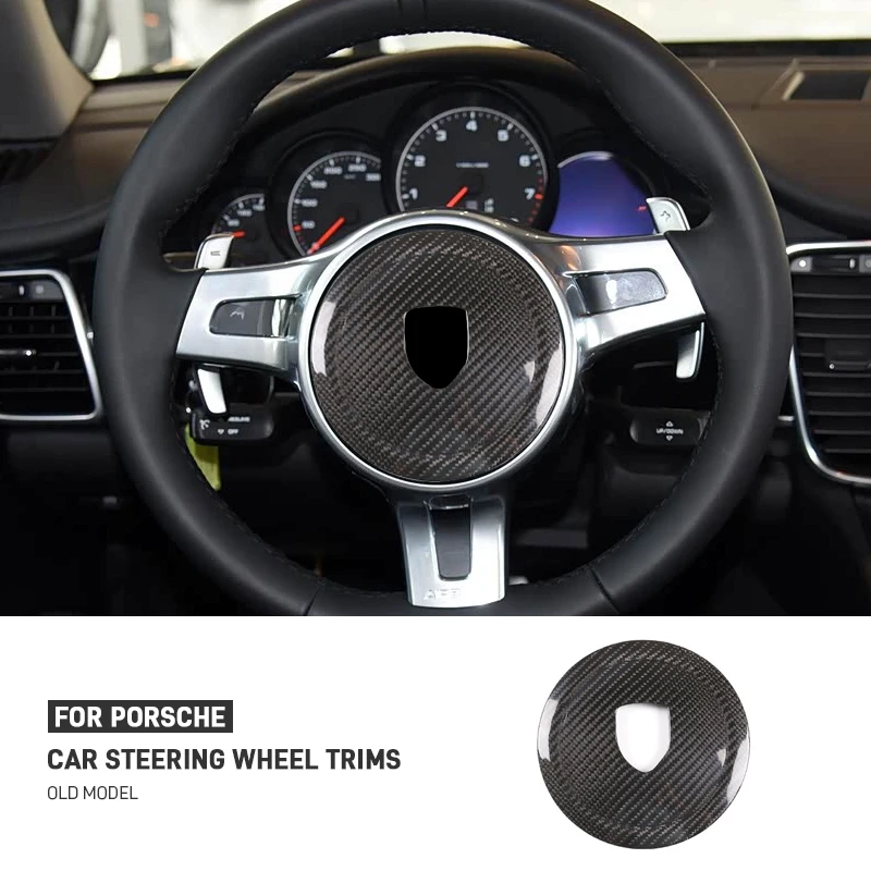 

Real Carbon Fiber Car Steering Wheel Center Trims Cover Stickers Decal For Porsche Cayenne MACAN 911 Panamera Boxster Old Model