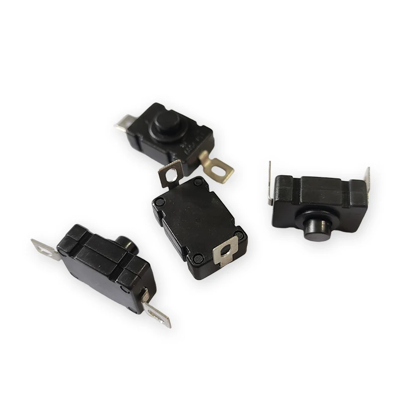 10PCS KAN-28 Self Locking (Hold Type) Power Button Switch 12x18mm 1.5A 250VAC Flat Feet/Curved Feet/Patch Type Flashlight Switch