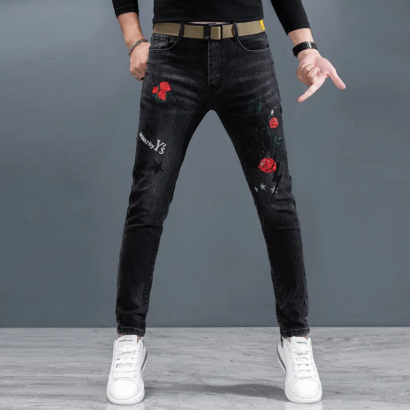 

Men’s Trendy Printing Decors Denim Pants,High Quality Slim-fit Stretch Jeans,Street Fashion Sexy Jeans,Daily Casual Jeans Pants