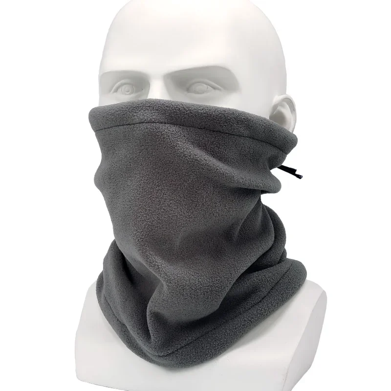 Unisex Faux Fleece Drawstring Scarf Solid Color Winter Outdoor Neck Warmer Adjustable Windproof Scarf Men Fashion Snood Scarves