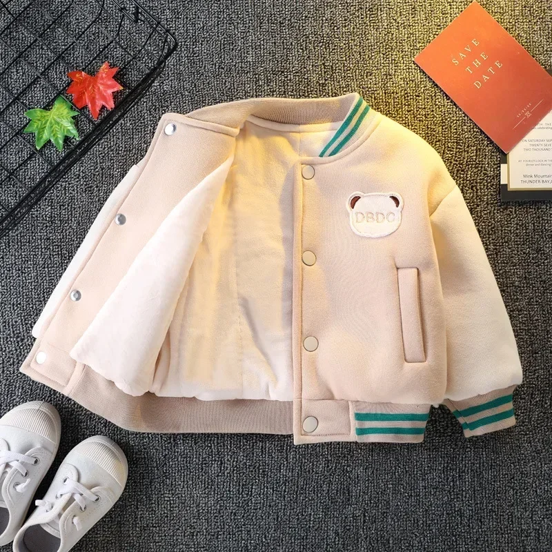 Boys Padded Jacket Winter Baby Thickened Baseball Suit Children Cotton Clothing Kids Warm Cold Overcoat Fashion Outerwear 1-6Y