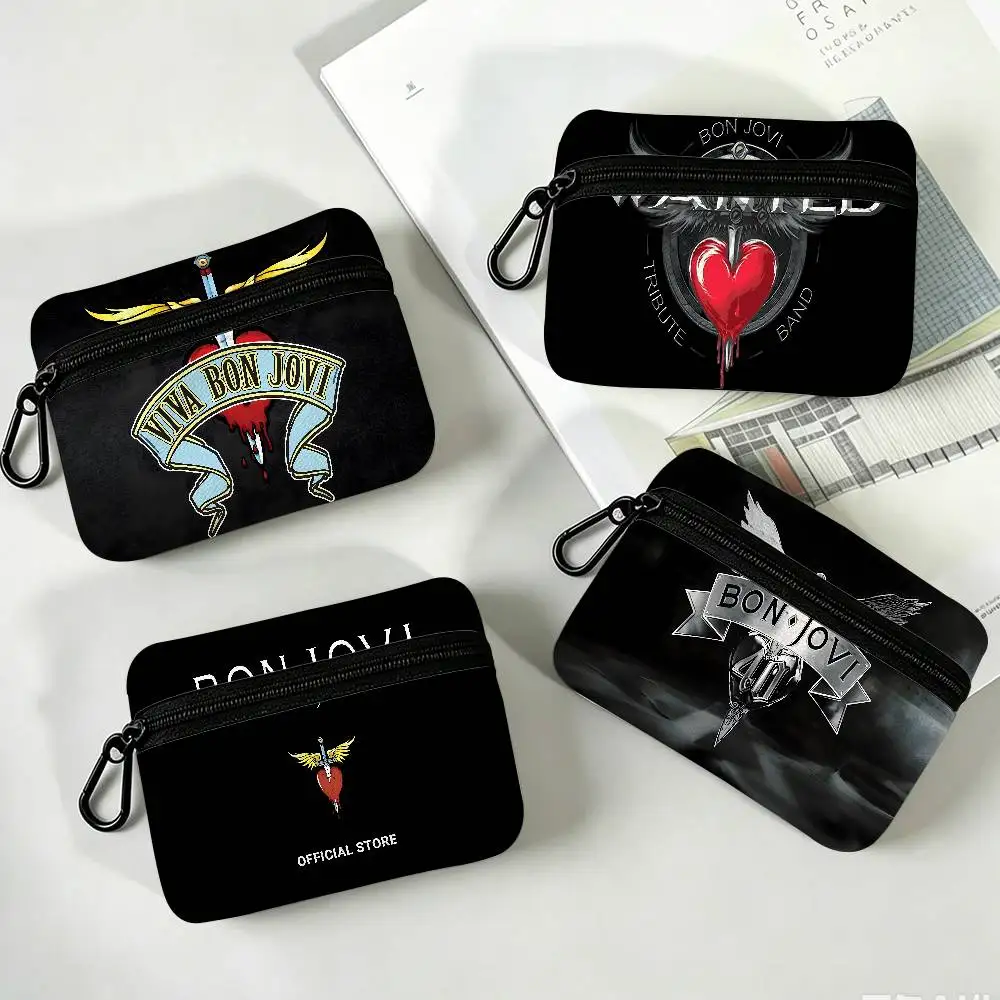 B-Bon-Jovi-Band Oxford Coin Wallet Detachable Carabiner Hook Compact Storage Bag For Outdoor Shopping Accessory