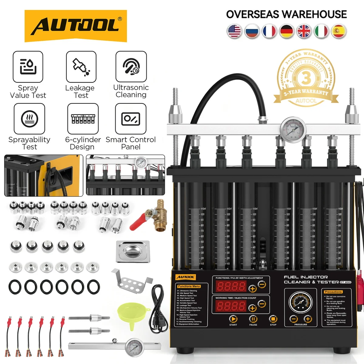 AUTOOL CT200 Brandstofinjectorreiniger Tester Machine Ultrasone Injectorreinigingsapparaat 12V Voor Ford Honda Nissan Renault Toyota VW