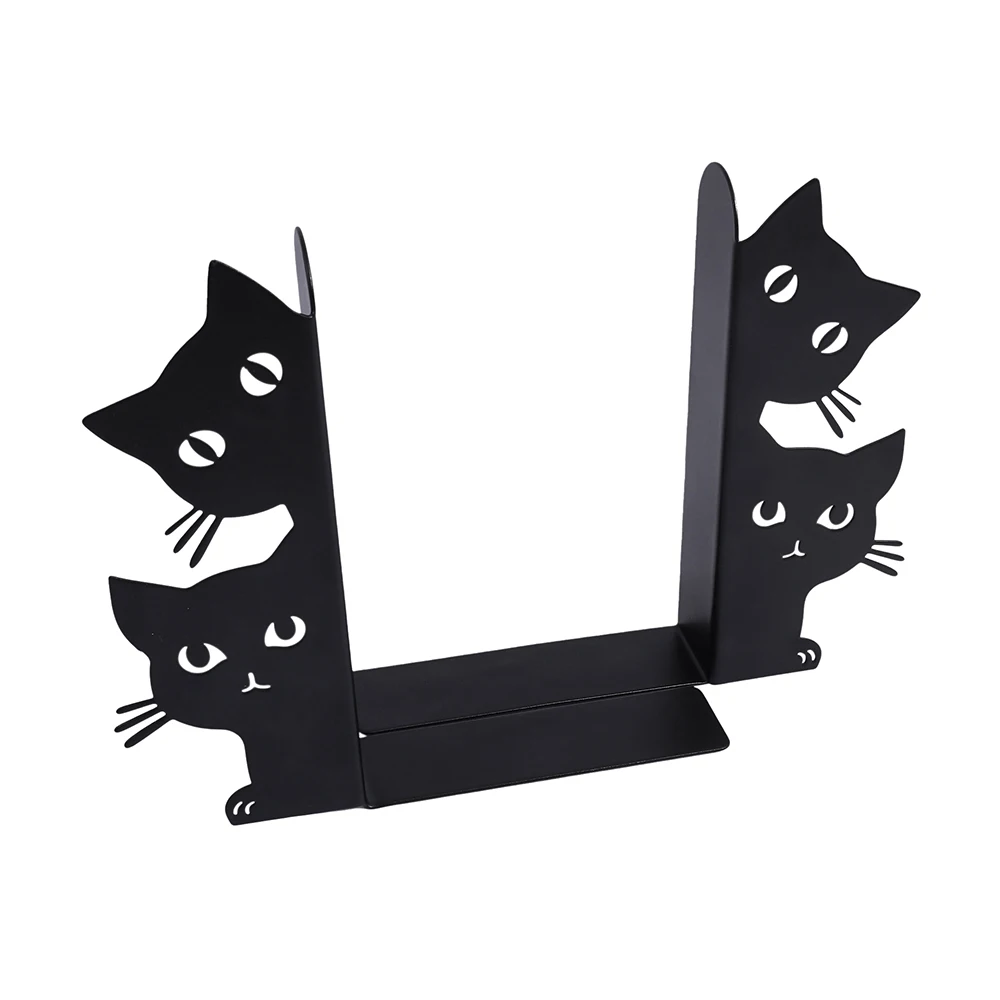 Cartoon black cat hollowed out metal L-shaped book holder, simple black cat shaped book storage stand, suitable for cat.