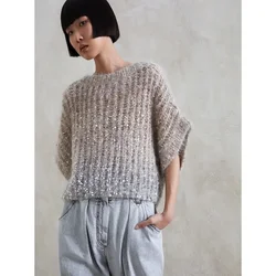 BC@ Sweater Women's 2023 Autumn/Winter New Blended Mohair Gradual Color Changing Beaded Heavy Industry Handwoven Top