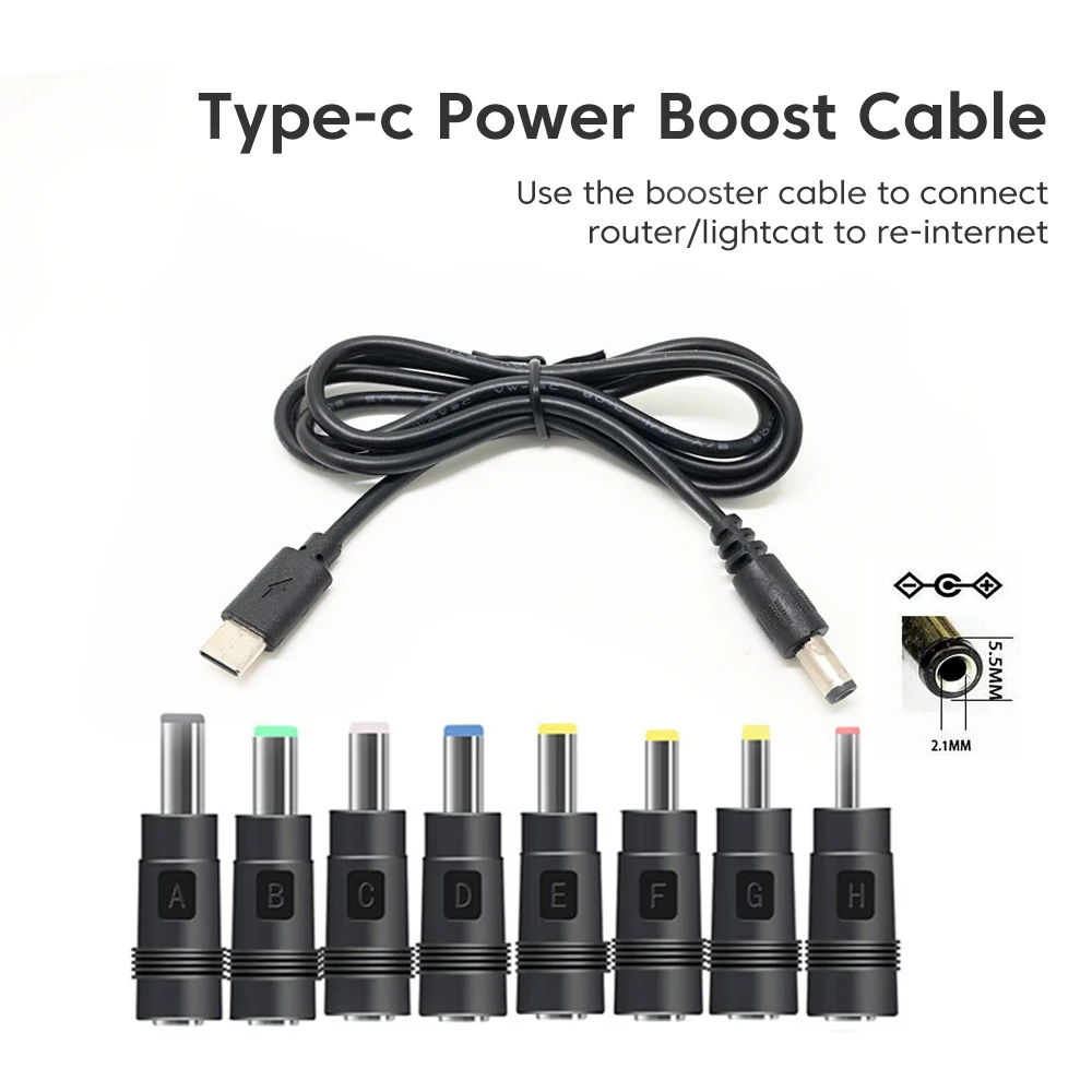 Type-C Power Cable PD to DC 5.5*2.1mm 5V to 12V Boost Converter WiFi to Powerbank Connector TypeC Cord For Wifi Router Modem Fan