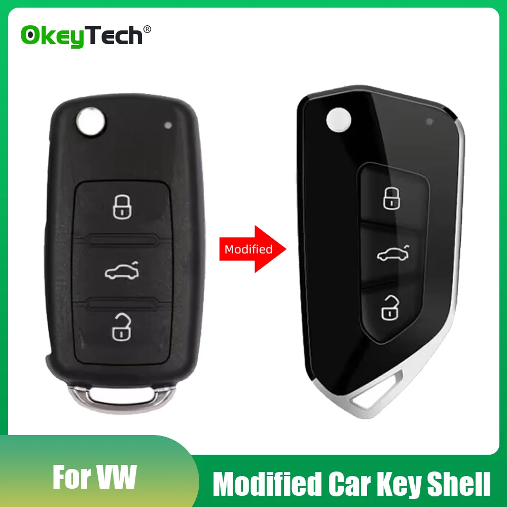 OkeyTech zmodyfikowany składany pilot samochodowy kluczyk Flip Fob 3 przycisk do VW polo passat b5 Tiguan Golf dla VOLKSWAGEN Seat Skoda