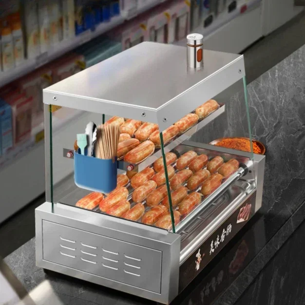 small Hot dog grilling machine commercial  fully automatic  gear sausage machine flat top can be placed