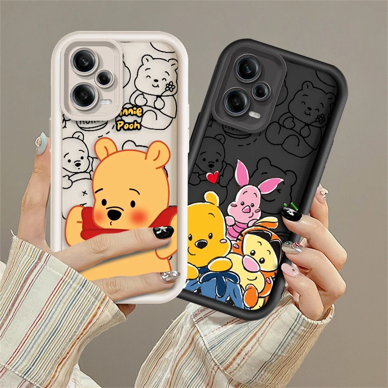 Cute Winnie the Pooh For Xiaomi Redmi Note 12 11 10 9 8 7 K50 40 30 20 12C 12 10A 9A 9C Pro 5G 4G Soft Eye Ladder Phone Case