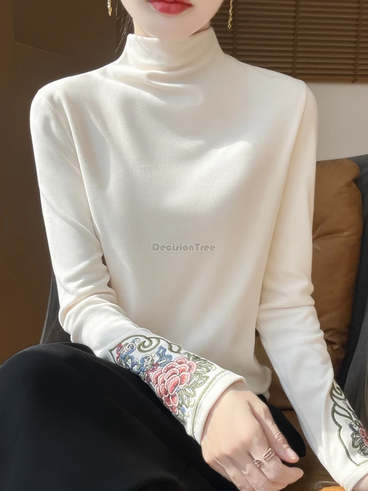 

2025 autumn and winter chinese style high neck double-side fleece base layer shirt new embroidered elegant tang suit for women