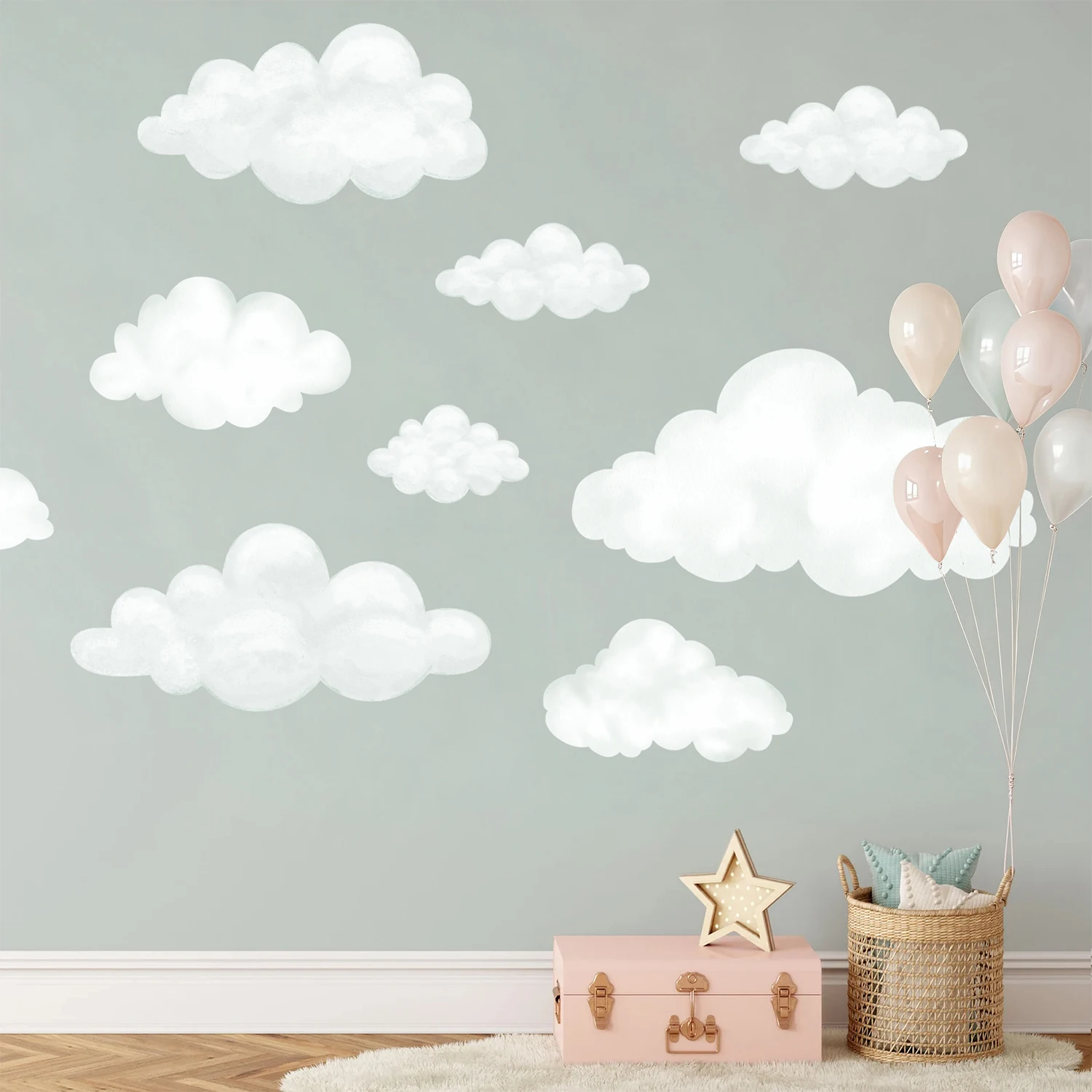 Boho 9pcs Fabric Large Cloud Wall Decal,Peel and Stick Watercolor Clouds,Home Decor for Nursery,Kids Room,Ceiling Easy Removable