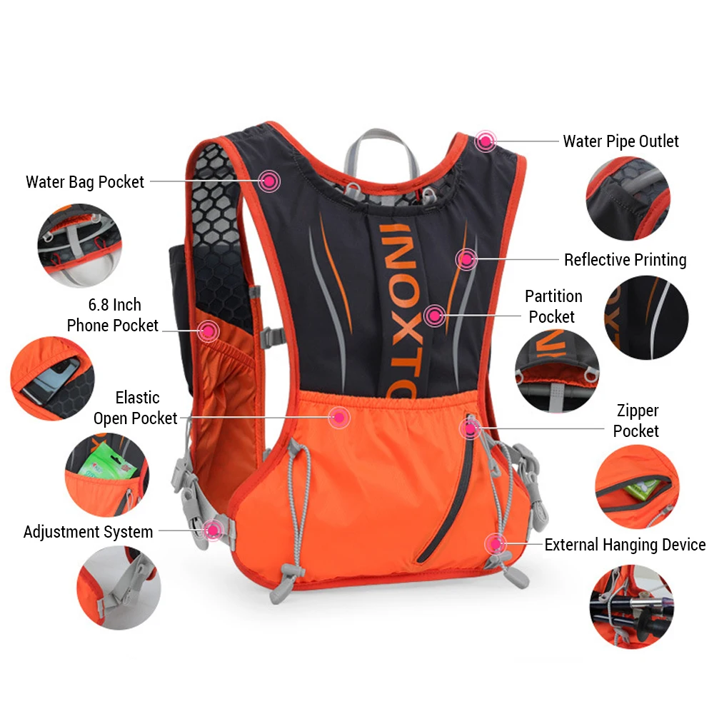 5l Hydratatie Vest Rugzak Water Hardloopvest Pack Met 1Pc 1.5l Waterblaas En 2 Stuks 450Ml Zacht Water Flessen Voor Outdoor Tas