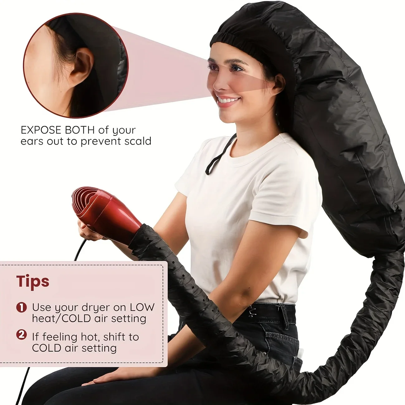 Bonnet Hooded Hair Dryer Attachment Extra Large Adjustable Deep Conditioning Cap Upgraded Drying Heat Cap with Elastic Strap