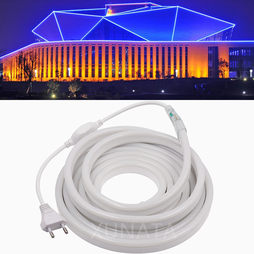 220V 2835 LED Neon Strip Light EU Power Plug 120LEDs/m Flexible Diode Lamp Waterproof Warm White 1M 2M 5M 20M Kitchen Home Decor