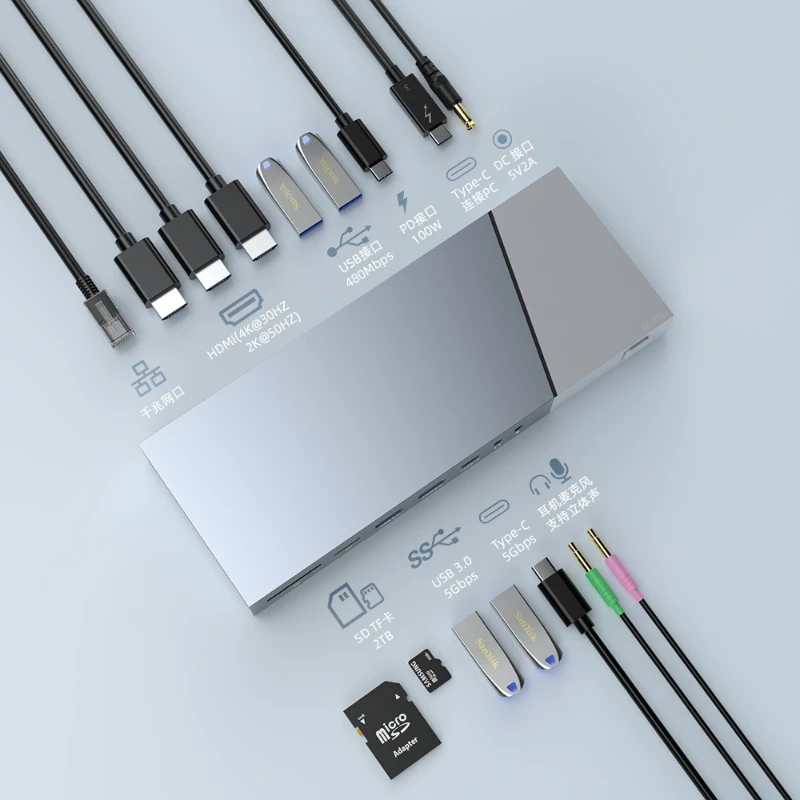 16-In-1 DisplayLink docking station supports Mac OS quad-screen MST multi-function DockingHUB