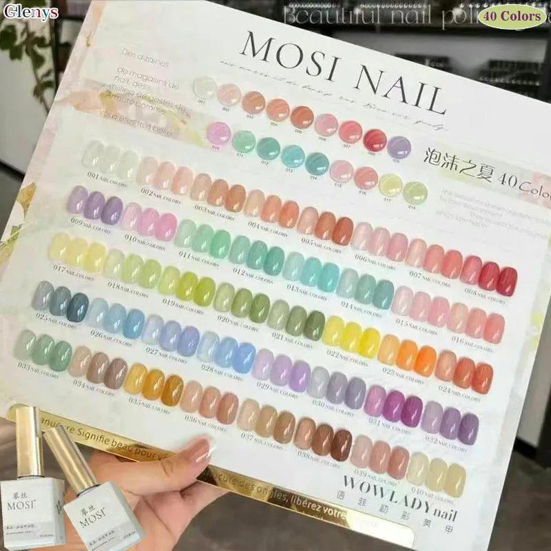 Glenys 40 Color Foam Summer nail polish Gel Essential for Beauty in Spring and Summer Color Card Nail Art Varnish Set 15ml