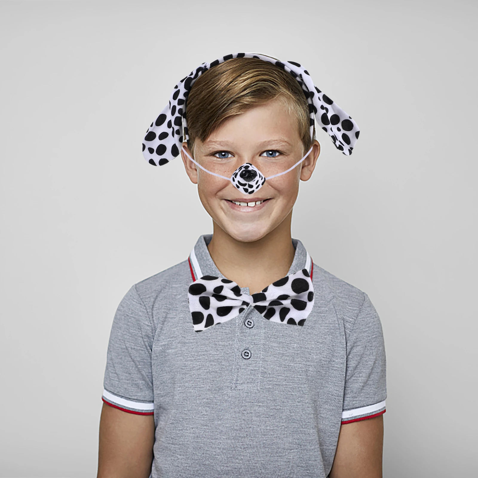 

1 set Spotted Dog Hair Accessories Animal Puppy Ear Headband Fabric Child Halloween Party Cosplay DogEarsNoseTailBowtieKit