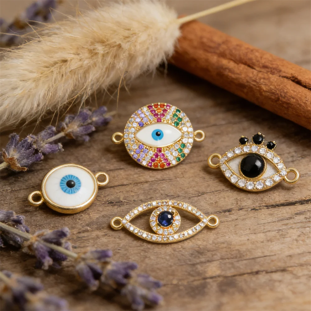 

2Pcs Link Connectors Brass Evil Eye Charms Colorful Zirconia Enamel Round Accessories for Diy Jewelry Necklace Bracelet Making