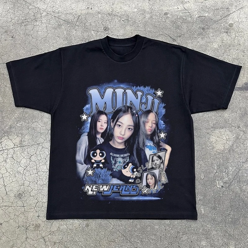 NJZ الكورية فتاة مجموعة NewJeans تي شيرت Haerin Jiangxiu + القطن المطبوع عارضة الرياضة قصيرة الأكمام KPOP مروحة الطرفية #1