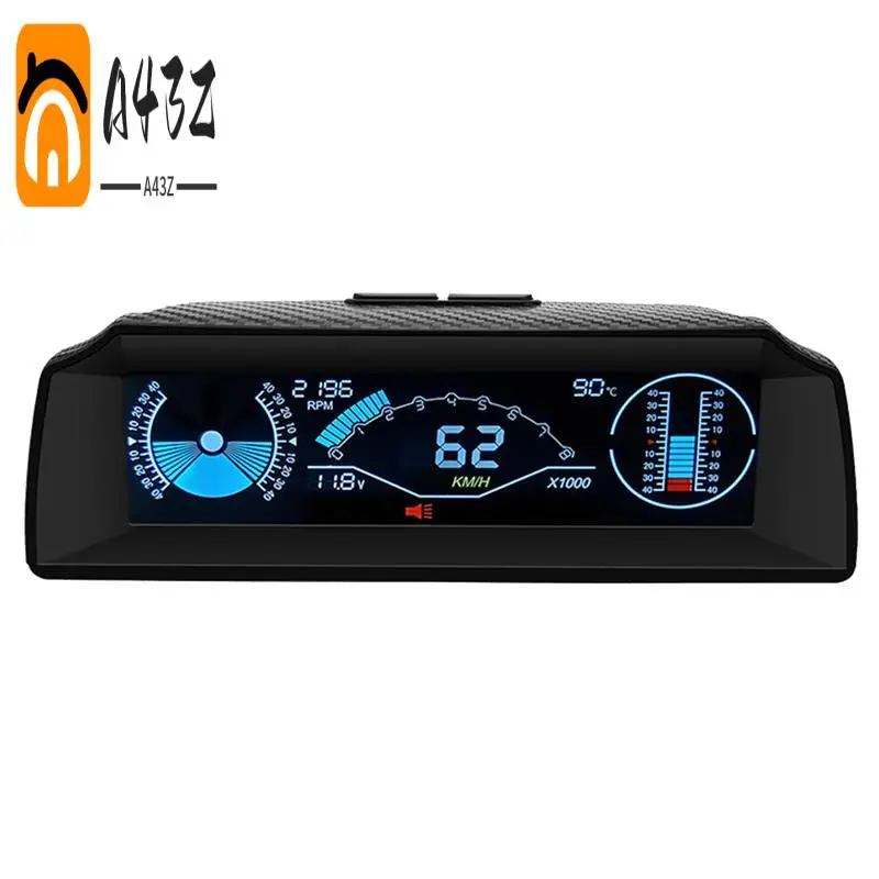 

A43Z-X90 Head Up Display On-Board Computer Display OBD2 Car Speedometer OBD Gauge With Tilt Pitch Angle Protractor Display