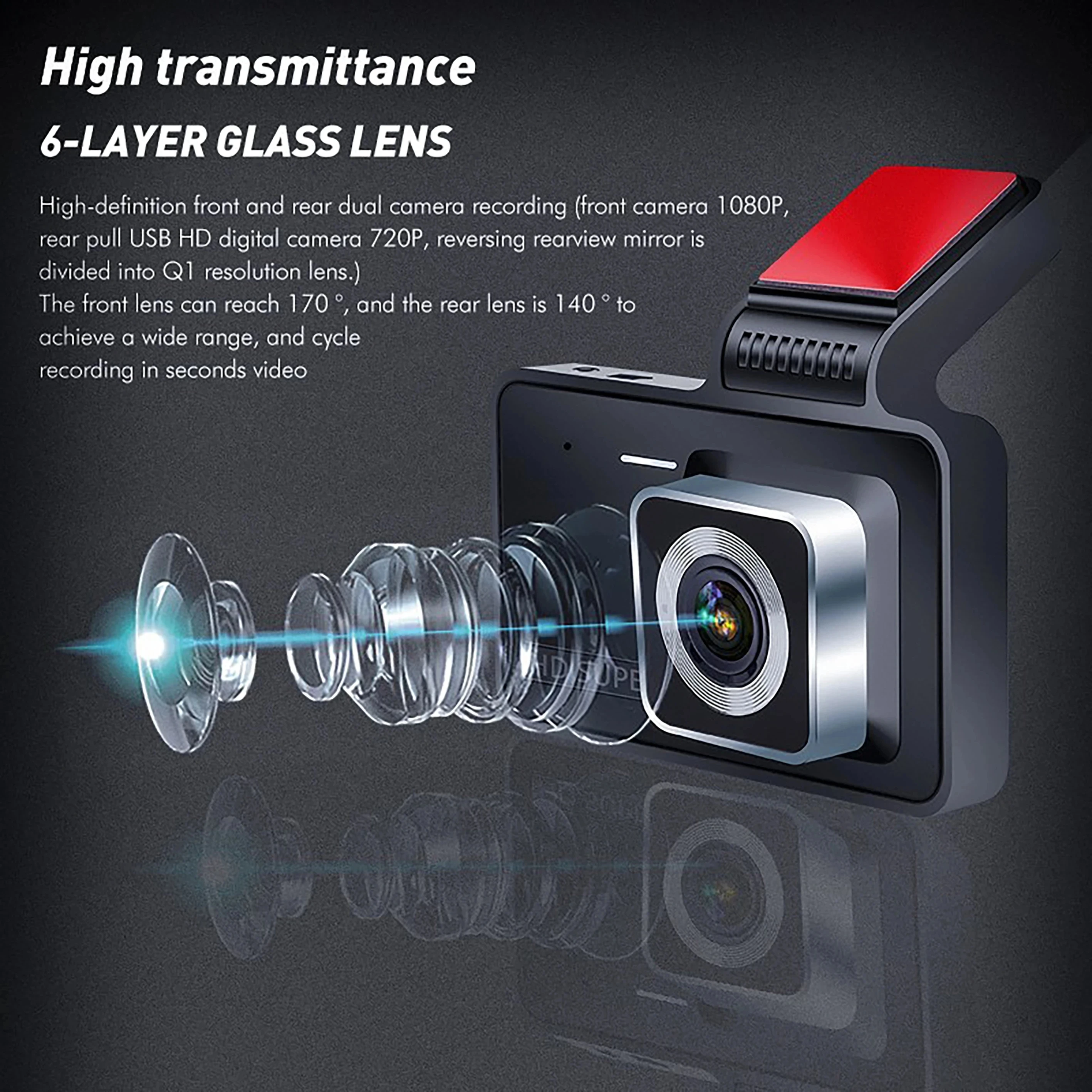 4inch Hidden Type Car Dvr HD Dash Cam Driving Recorder Dual Lens Front Rear View Motion Detection Vehicle Black box