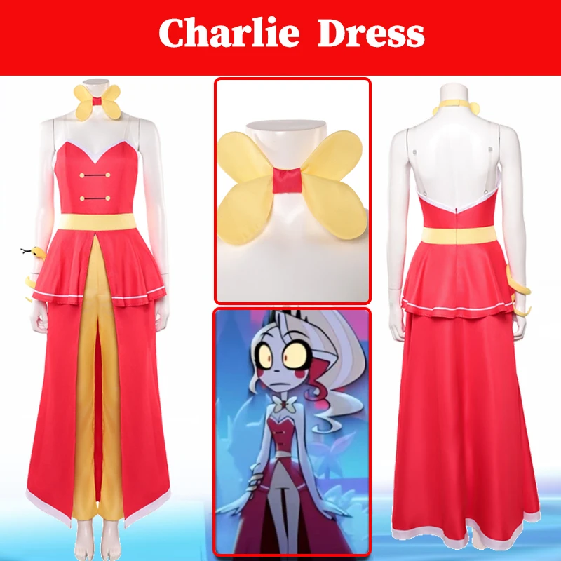 

Hazzbin Charlie Dress Cosplay TV Hell Inn Costume Women Disguise Roleplay Fantasia Clothing Bowtie Halloween Carnival Suits