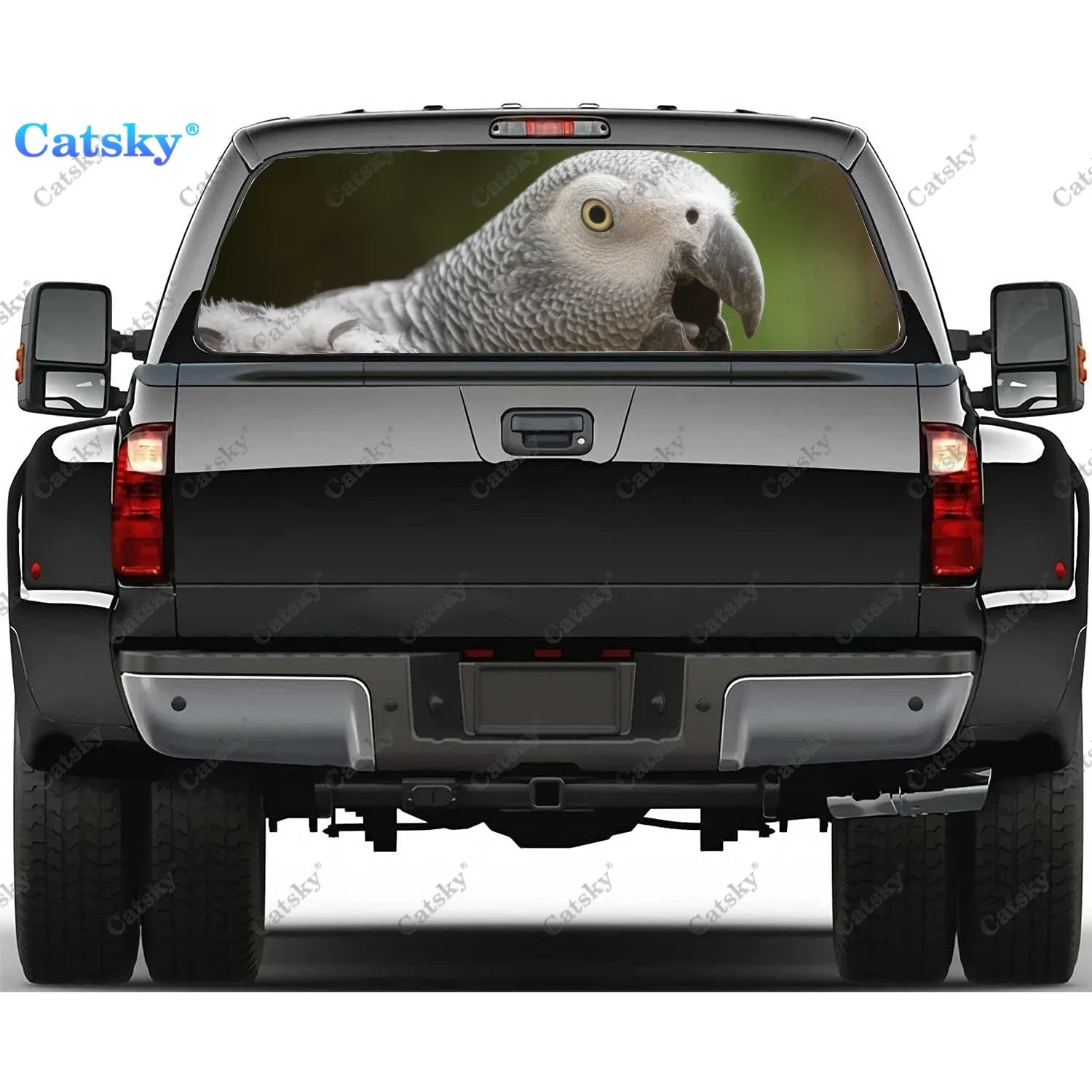 Grey Parrot Rear Window Decals for Truck,Pickup Window Decal,Rear Window Tint Graphic Perforated Vinyl Truck Sticker