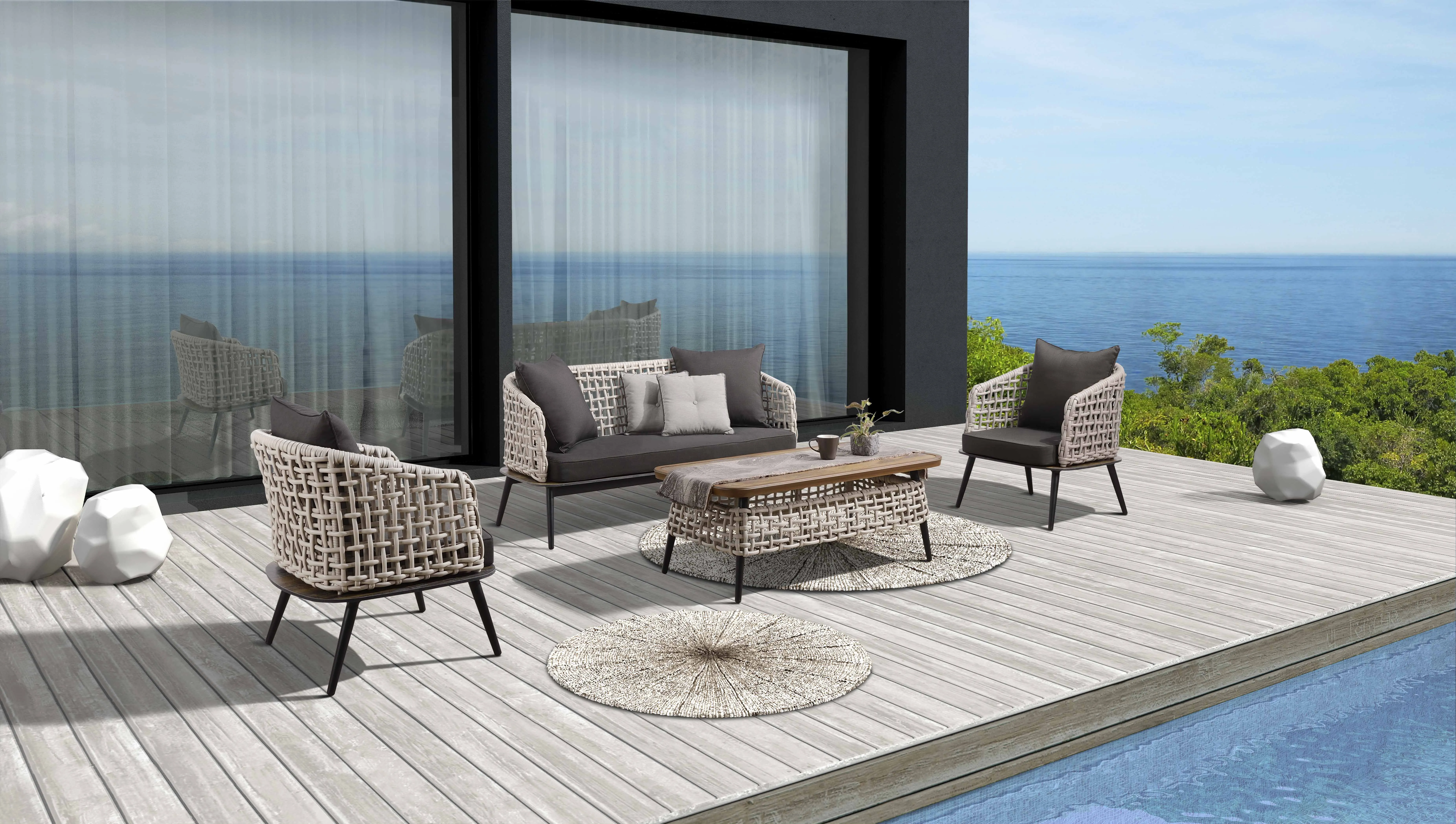 High-End Weaved Rope Weaving Nordic Garden Sofa Luxury Outdoor Garden Patio Rope Sofa