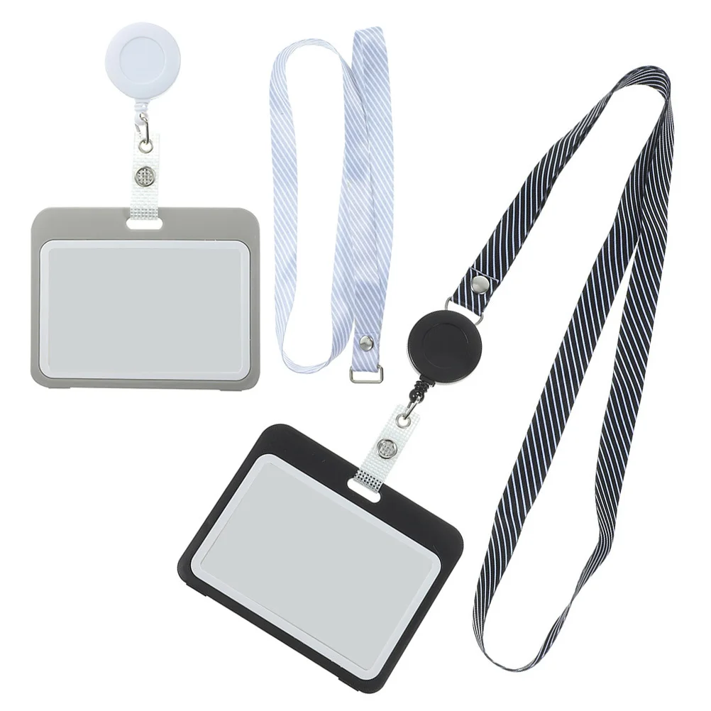 2pcs Chest Card Holder Transparent Id Badge Sleeve For Lanyard Horizontal Card Protector Reusable Cards Storage Cover