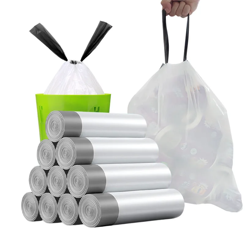 5 rolls 75pcs White Garbage Bags Thick Large Plastic Bag Drawstring Trash Bag can Liners Office Home 45x50cm