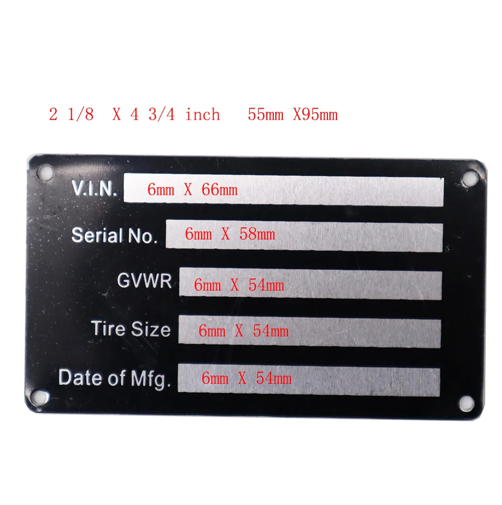 Pre-Engraved Stamped Med Trailer Truck Equipment VIN Plate Frame Serial No Model # ID Tag GVWR