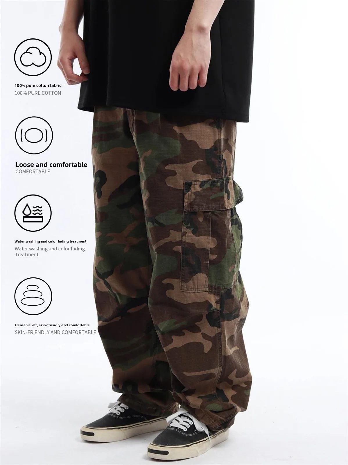 New 2026 Men's Casual Pants Straight Leg Cotton Cargo Pants Spring Wear Resistant Multi-Pocket Camouflage Workwear