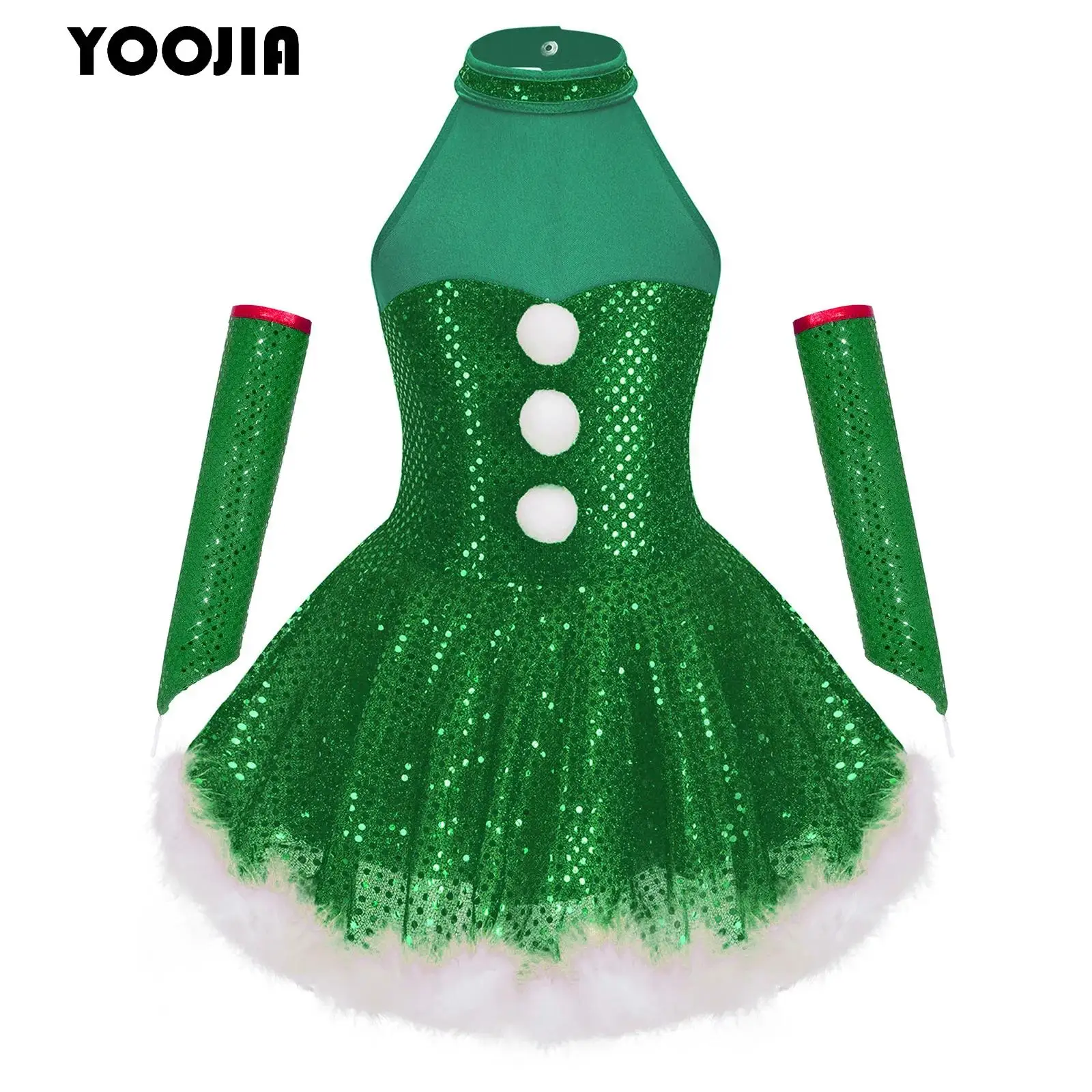 الفتيات الباليه توتو ملابس رقص وتتسابق الرسن لامعة الترتر عيد الميلاد زي الفني الشكل التزلج التدوير يوتار فستان #1