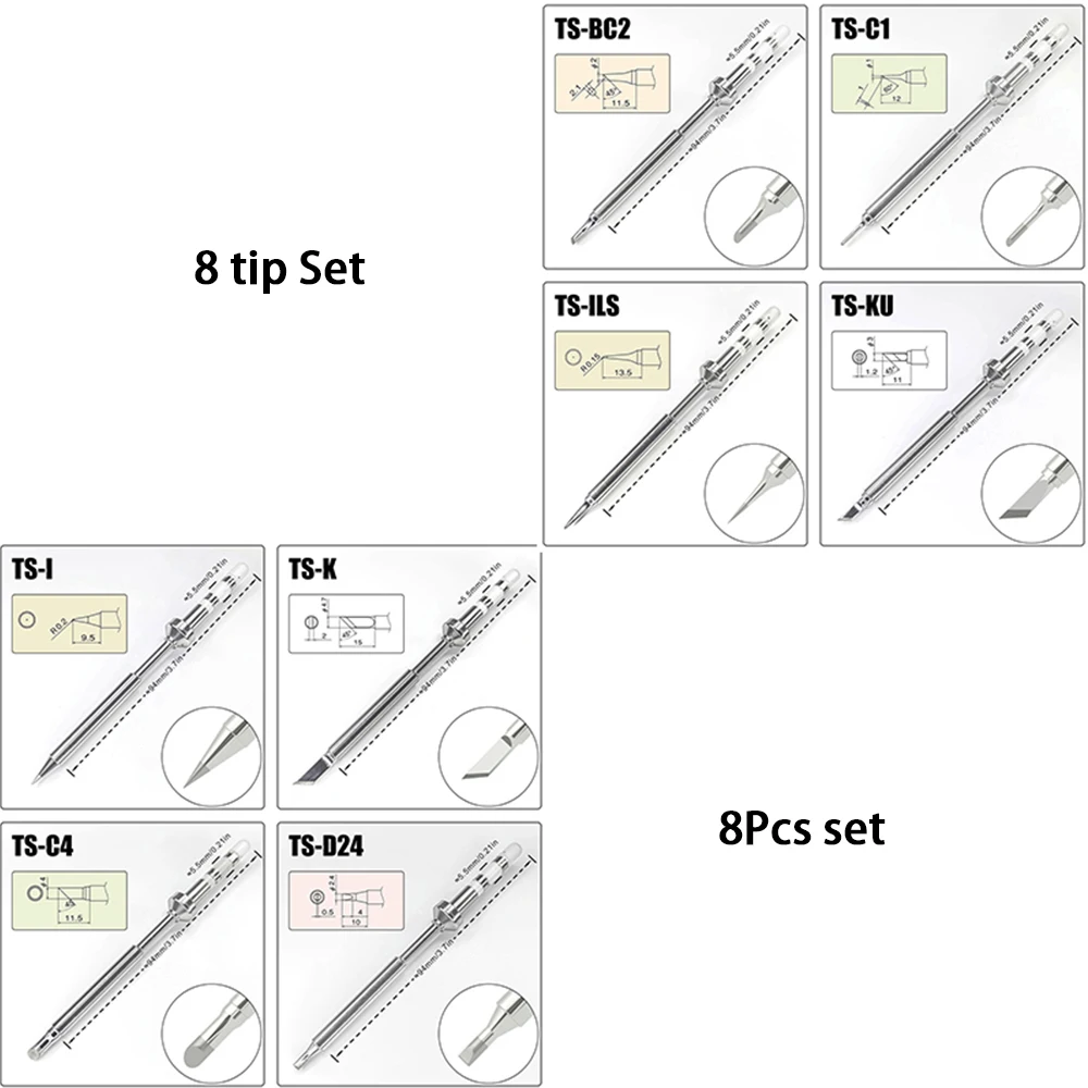 Pine64 TS101 Soldering Iron Tip TS-B2 BC2 Replacement Models for Pinecil Soldering Iron TS Series DIY Combination Package