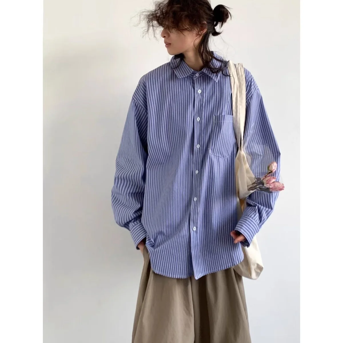 

Pusumede Women's Loose Plaid irt Autumn Winter Layering Top Faionable Casual Design Polyester Fiber Long Sve Busin ...