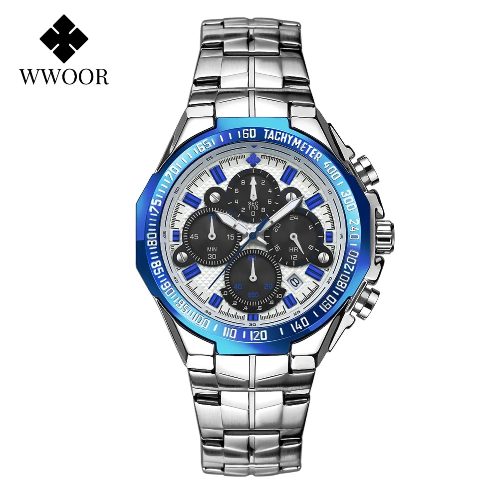 Fashion Wwoor Sports Chronograph Men's Watch Luxury Full Gold Steel Quartz Watch Men Military Waterproof Wrist Relogio Masculino