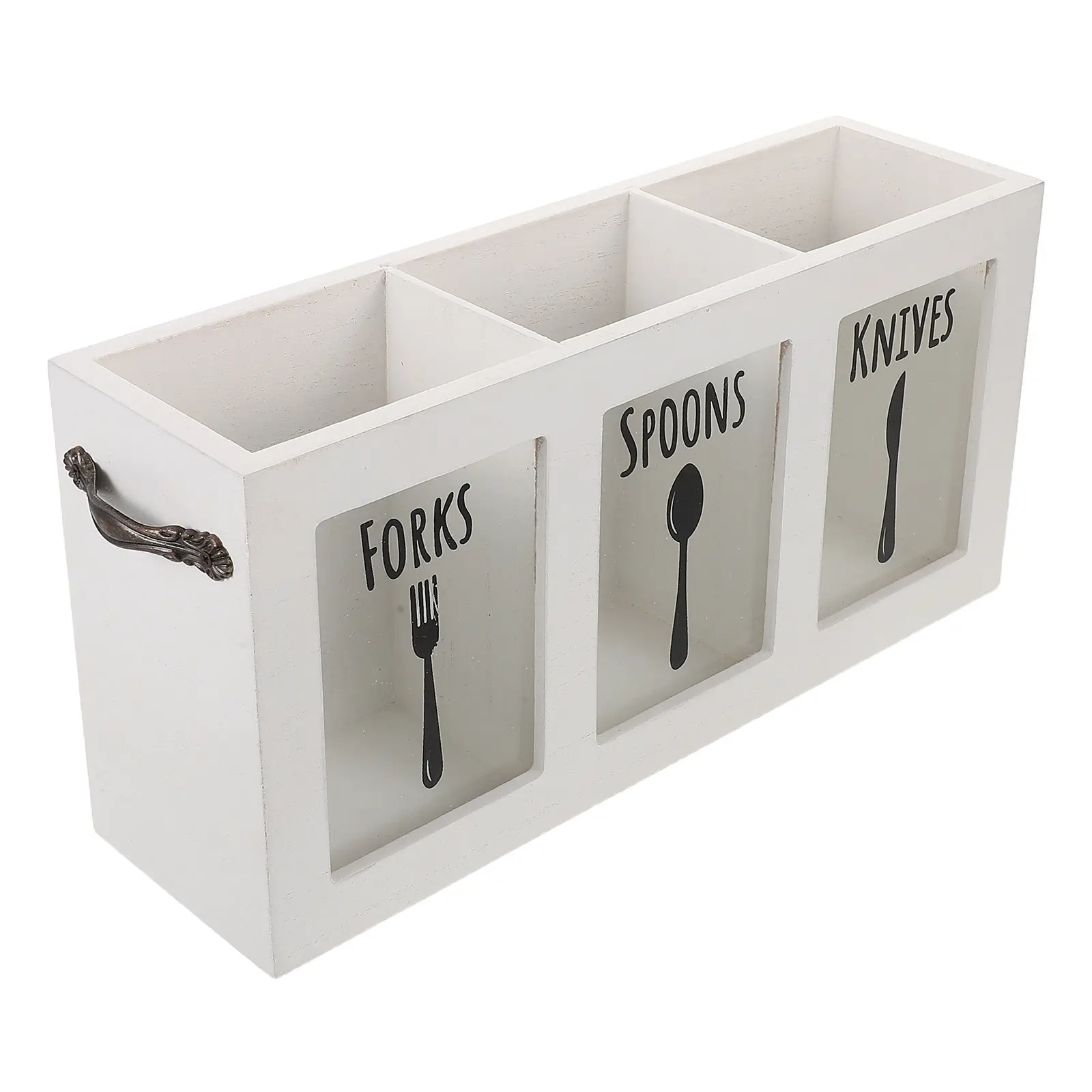 American Style Fork Knife Spoon Organizer Wooden Cutlery Storage Box 3 Compartments Countertop Silverware Holder view 3