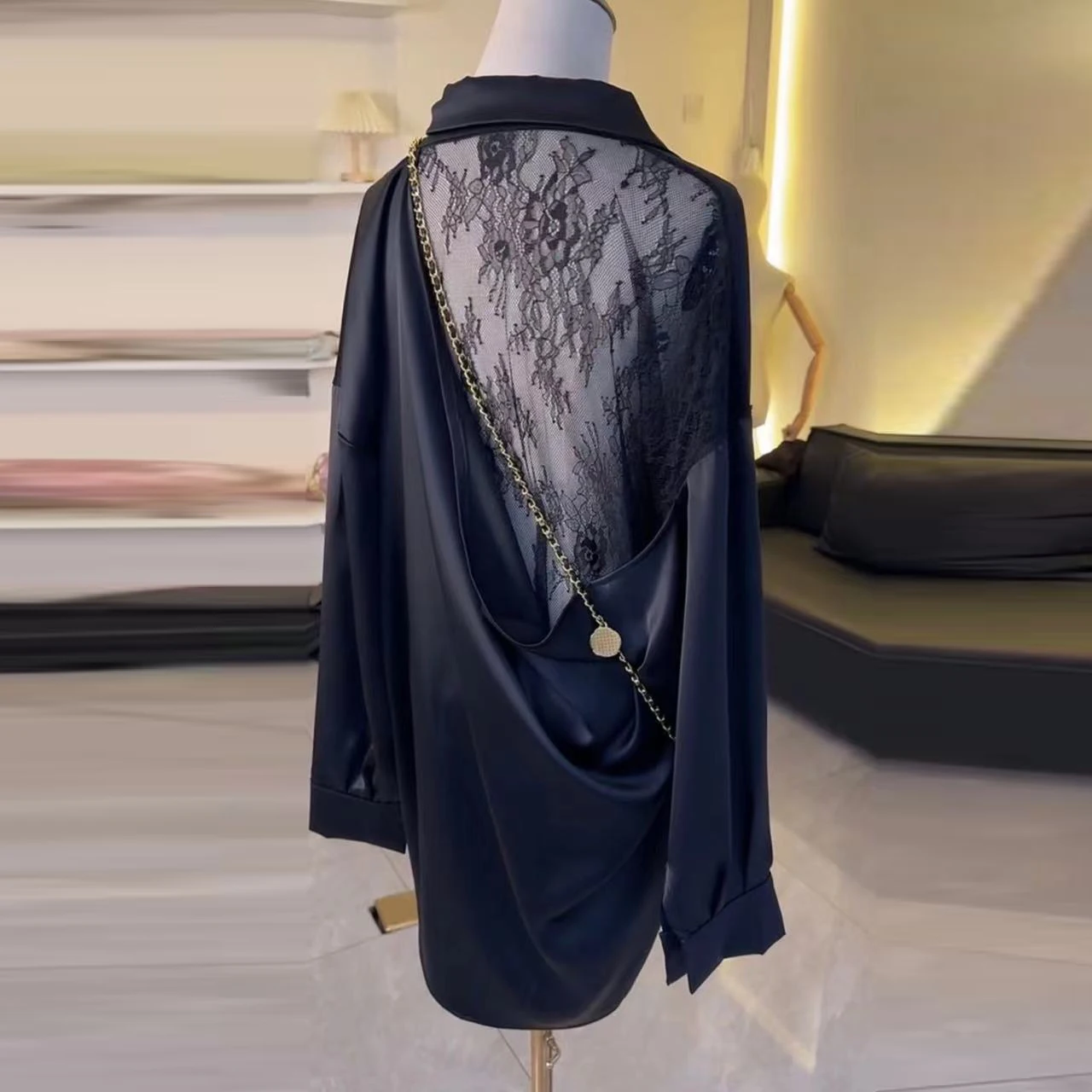 2025 new sexy pure desire cardigan backless lace loungewear nightgown high sense loose and thin pajamas women