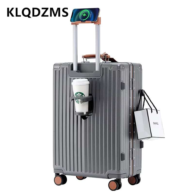 KLQDZMS koper bingkai aluminium 20 "24" 26 inci, casing troli multifungsi ABS + kotak kata sandi PC untuk kabin bagasi baru