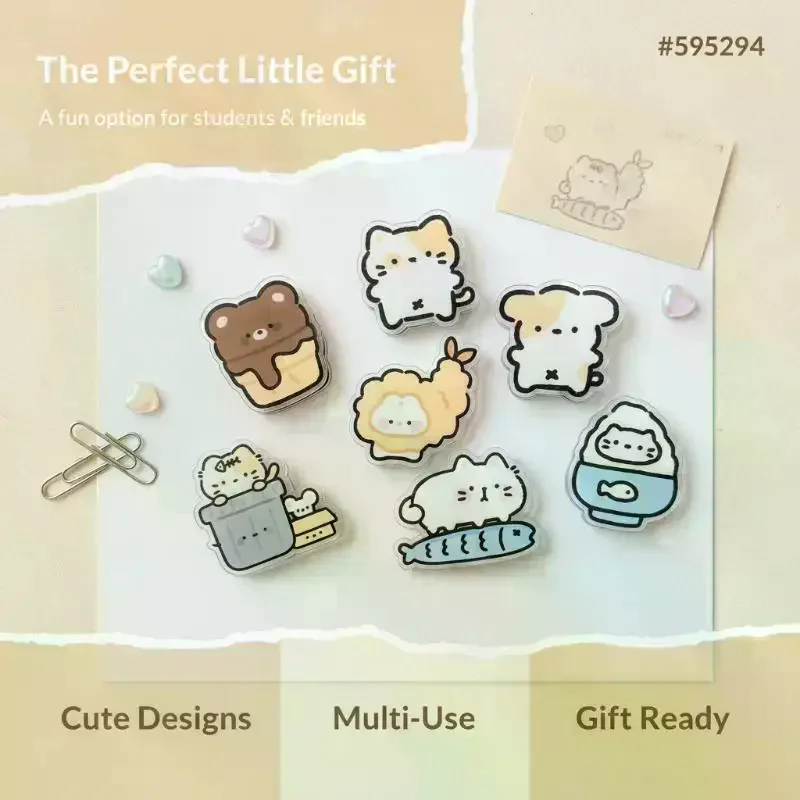 Cute Cartoon Sticky Note Holder Acrylic PP Clips For Student Exam: 7 Pieces Paper Storage Snack Opening
