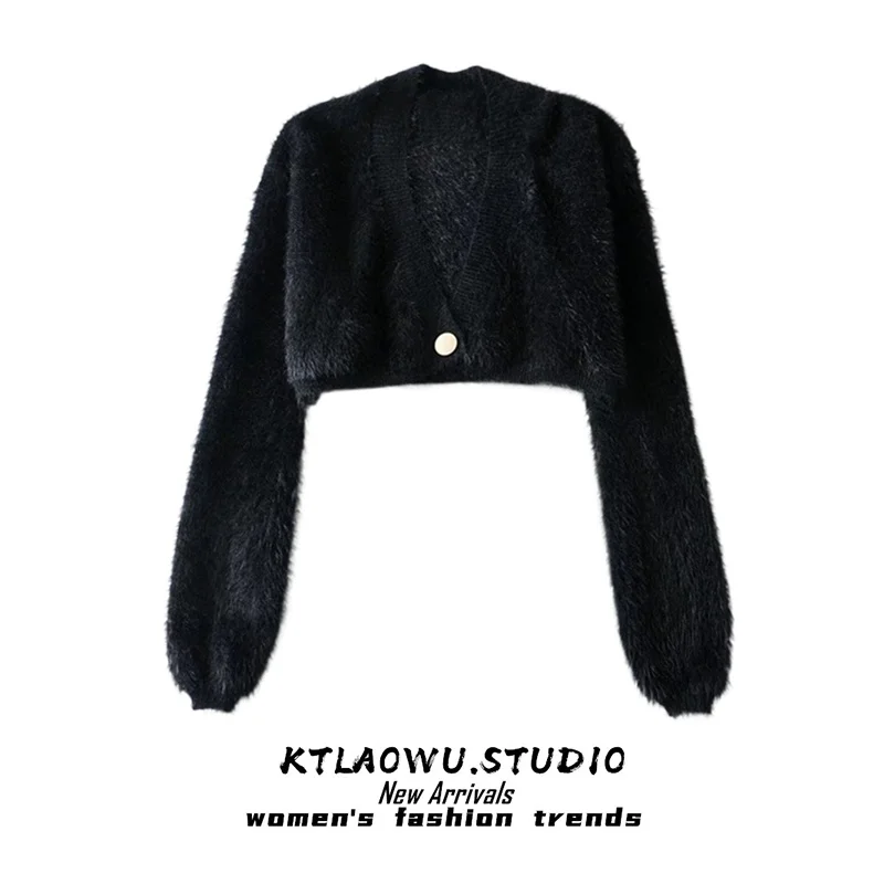 Dames Harig Vest Jas V-hals Losse Warmte-dragende Lange mouwen ort Sle Pure Kleur Woon-werkverkeer Patroon Eén knop