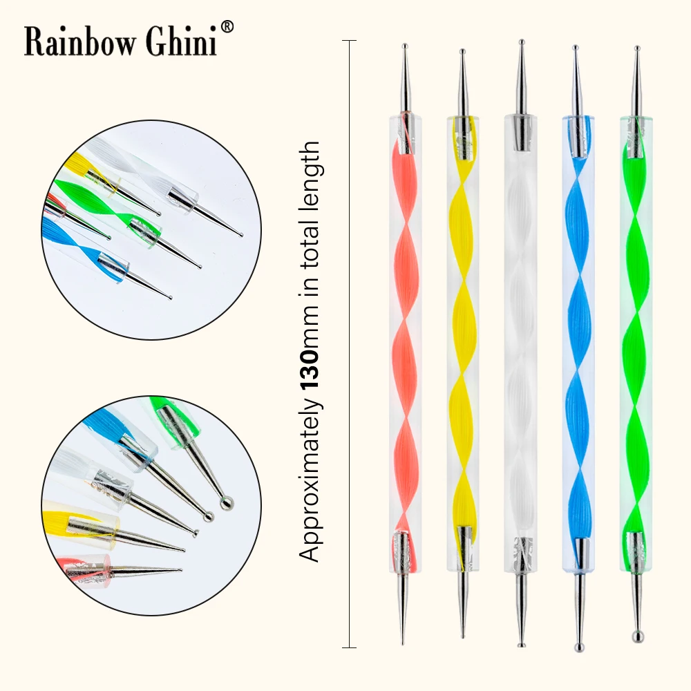 5 조각 전문 양방향 점묘 브러시 플라스틱 꽃 패턴 디자인 그림 네일 아트 도트 펜 매니큐어 도구