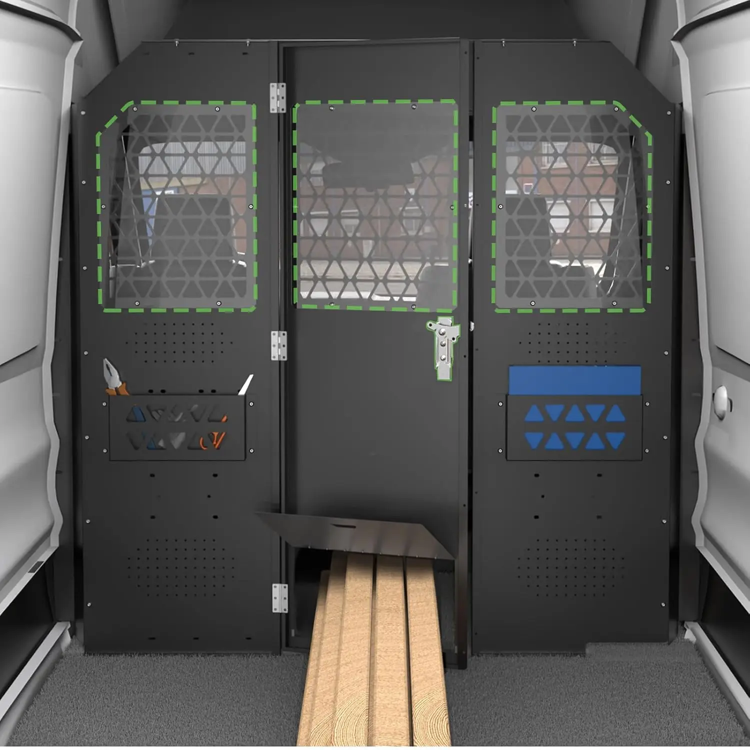 CargoVanPartition, cloison de séparation VanSafety adaptée au toit haut Ford Transit 150 250 350, avec serrure de porte et panneau acrylique, noir