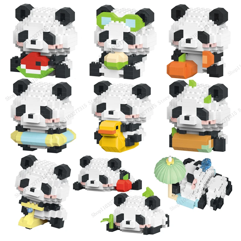 

New cute panda doll rocking chair eating bamboo daily series building block desktop ornaments birthday festival DIY kids gifts