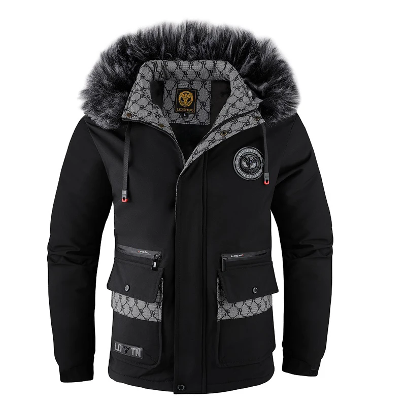 2023 Heren Winter Warme Fleece Dikke Windjack Jas Parkas Mannen Mode Bontkraag Afneembare Capuchon Waterdichte Jas Heren