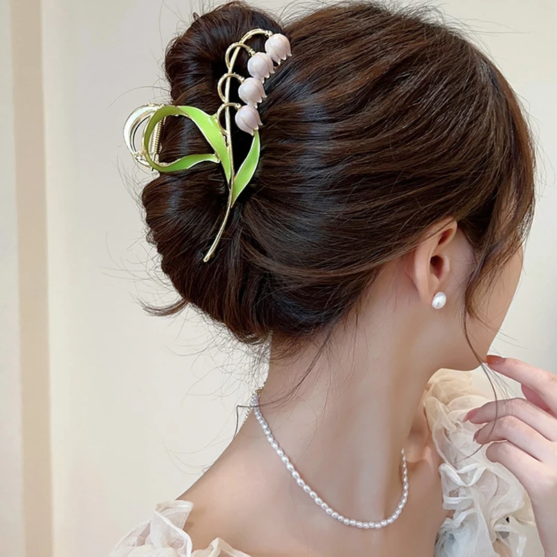 New Sweet Opal Flower Hair Clip Exquisite Ponytail Claw Clip Shark Clip Woman Hair Clip Accessori For Girl Hair Accessories