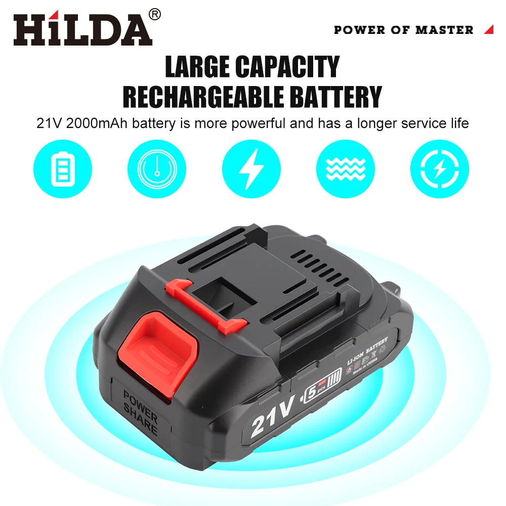 هيلدا 21 فولت بطارية ليثيوم قابلة للشحن قدرة عالية استبدال البطارية ل 21 فولت أداة السلطة لماكيتا 18-20 فولت بطارية دبوس #5