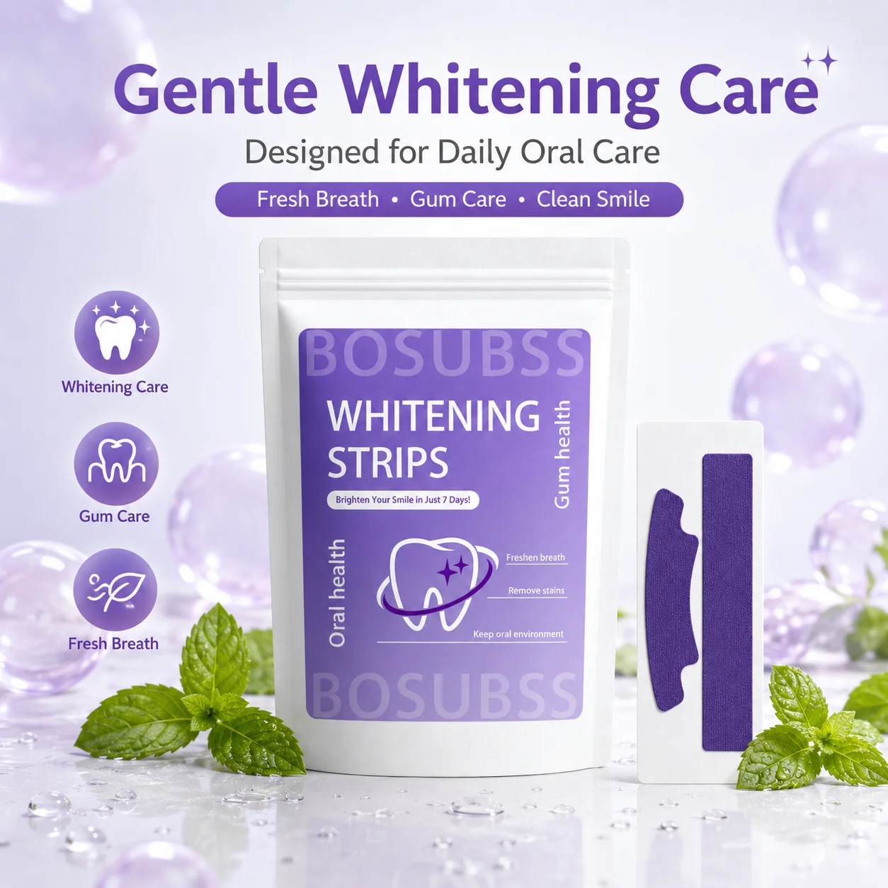 5pcs pack Teeth Brightening Whitening Strips Gentle Oral Care Sticker For Fresh Breath Gum Care Stain Remover Daily Use