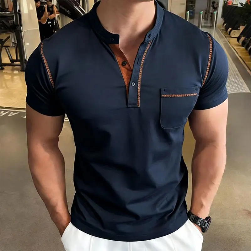 Nueva Camiseta Polo de Golf de Manga Corta con Cuello Henley para Hombre, Estilo Casual con Bolsillo, Transpirable, Deportiva, a la Moda