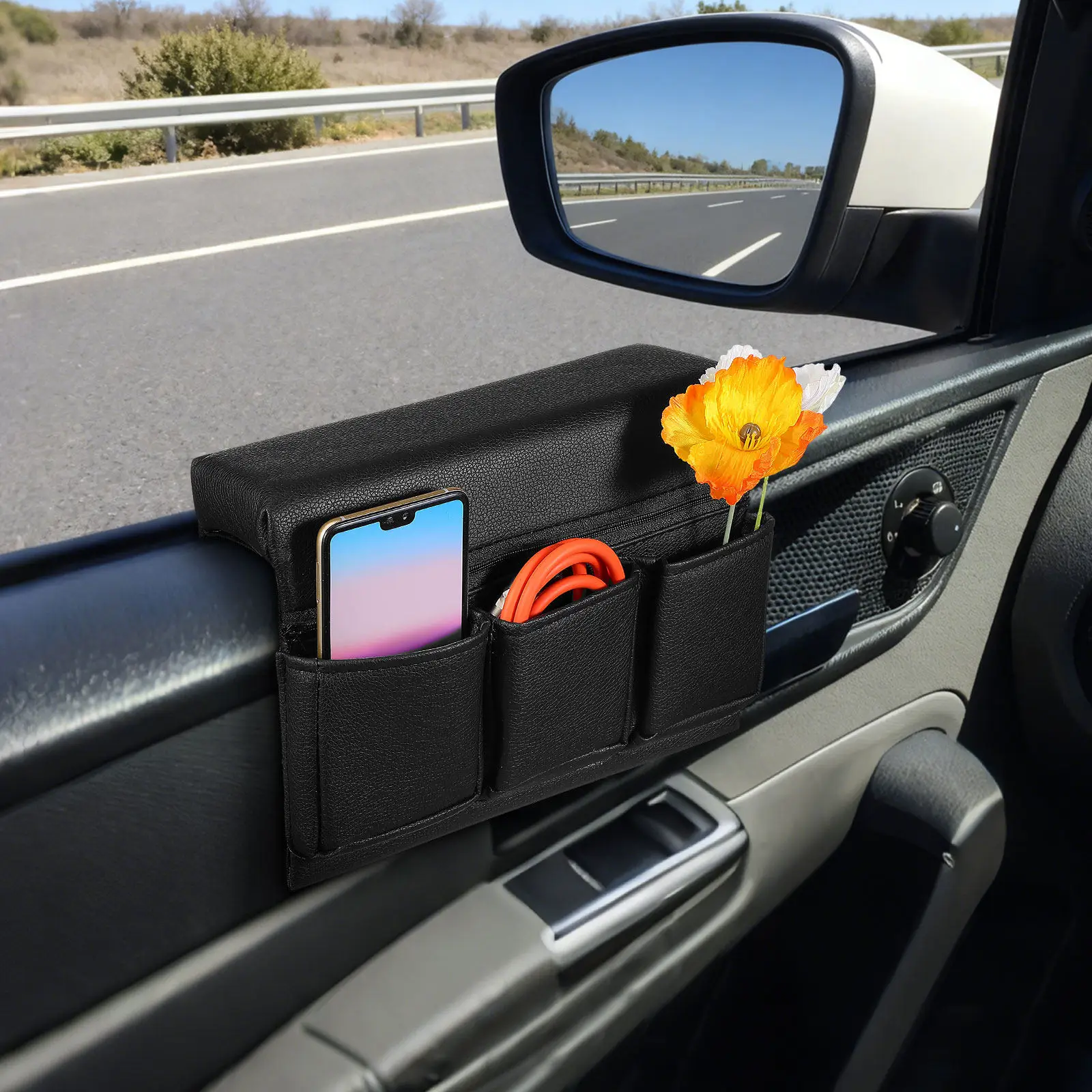 

Universal Car Armrest Cover Height Pad for Door Window Elbow Support Premium Artificial Auto Cushion with Pocket Car